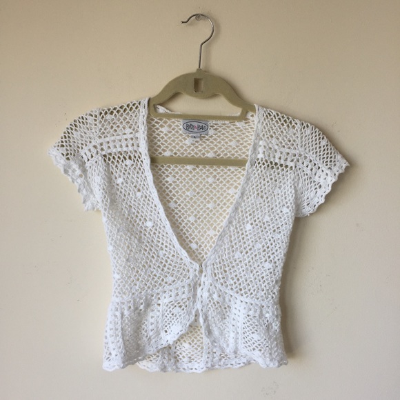 Girls White Crochet Sweater